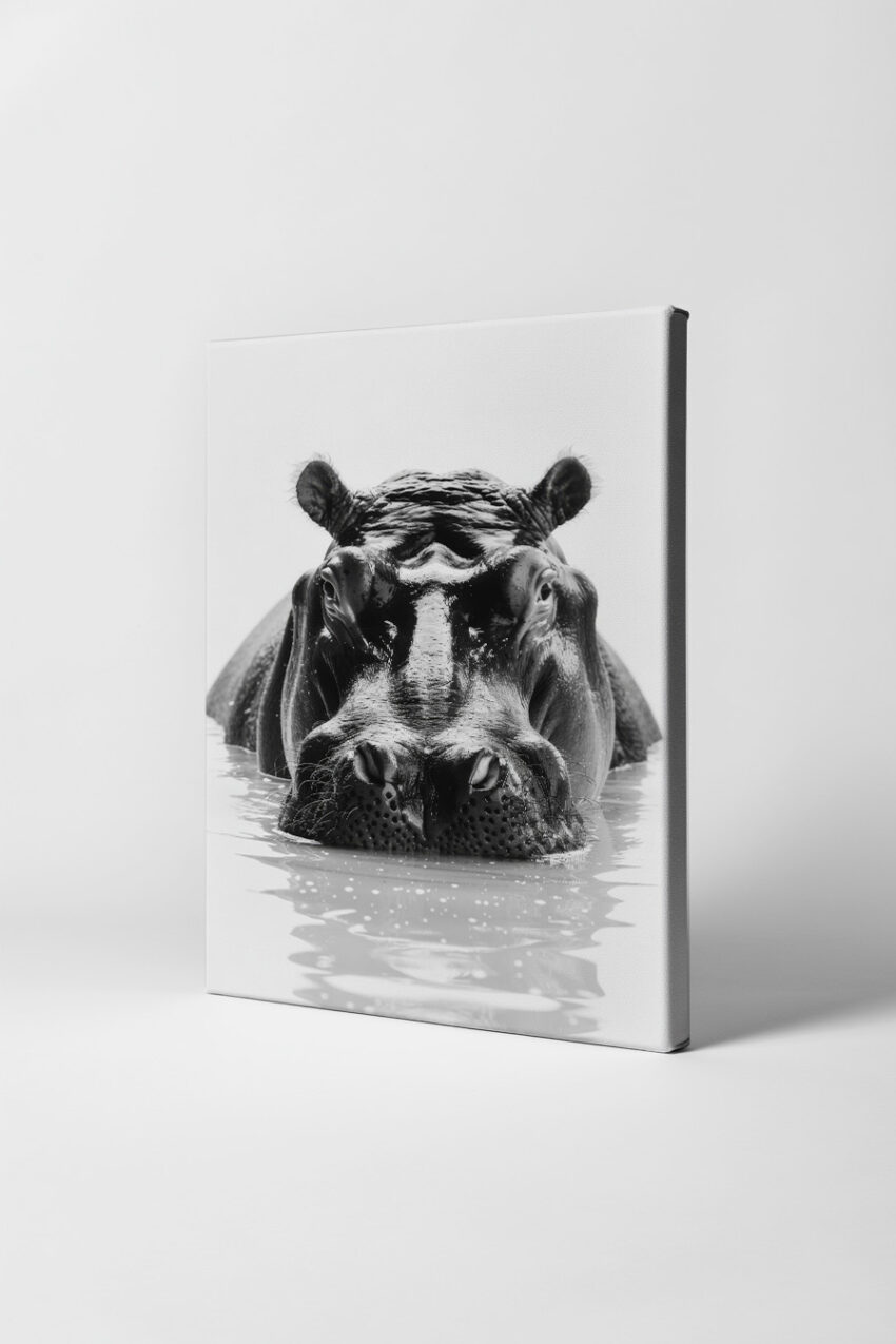 Fotografie Poster Nildpferd Frontal Nah schwarz-weiß