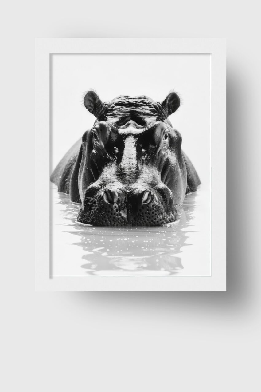 Fotografie Poster Nildpferd Frontal Nah schwarz-weiß