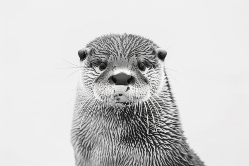 Fotografie Poster Otter nasse Schnauze schwarz-weiß