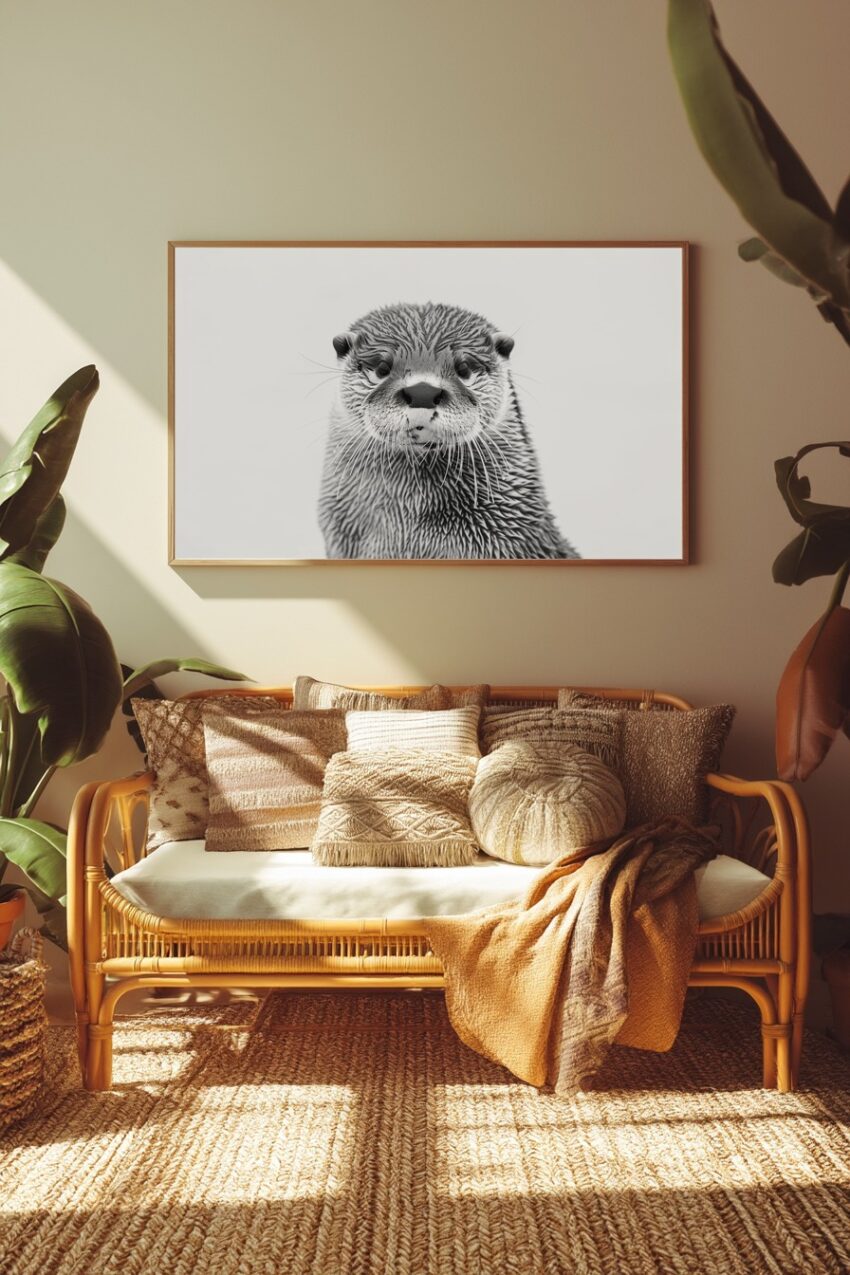 Fotografie Poster Otter nasse Schnauze schwarz-weiß