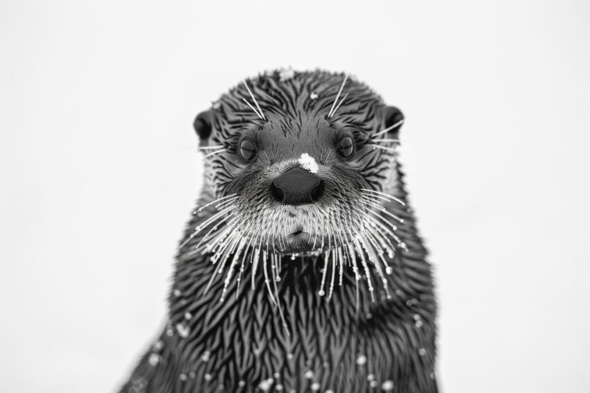 Fotografie Poster Otter Schnee Nase schwarz-weiß