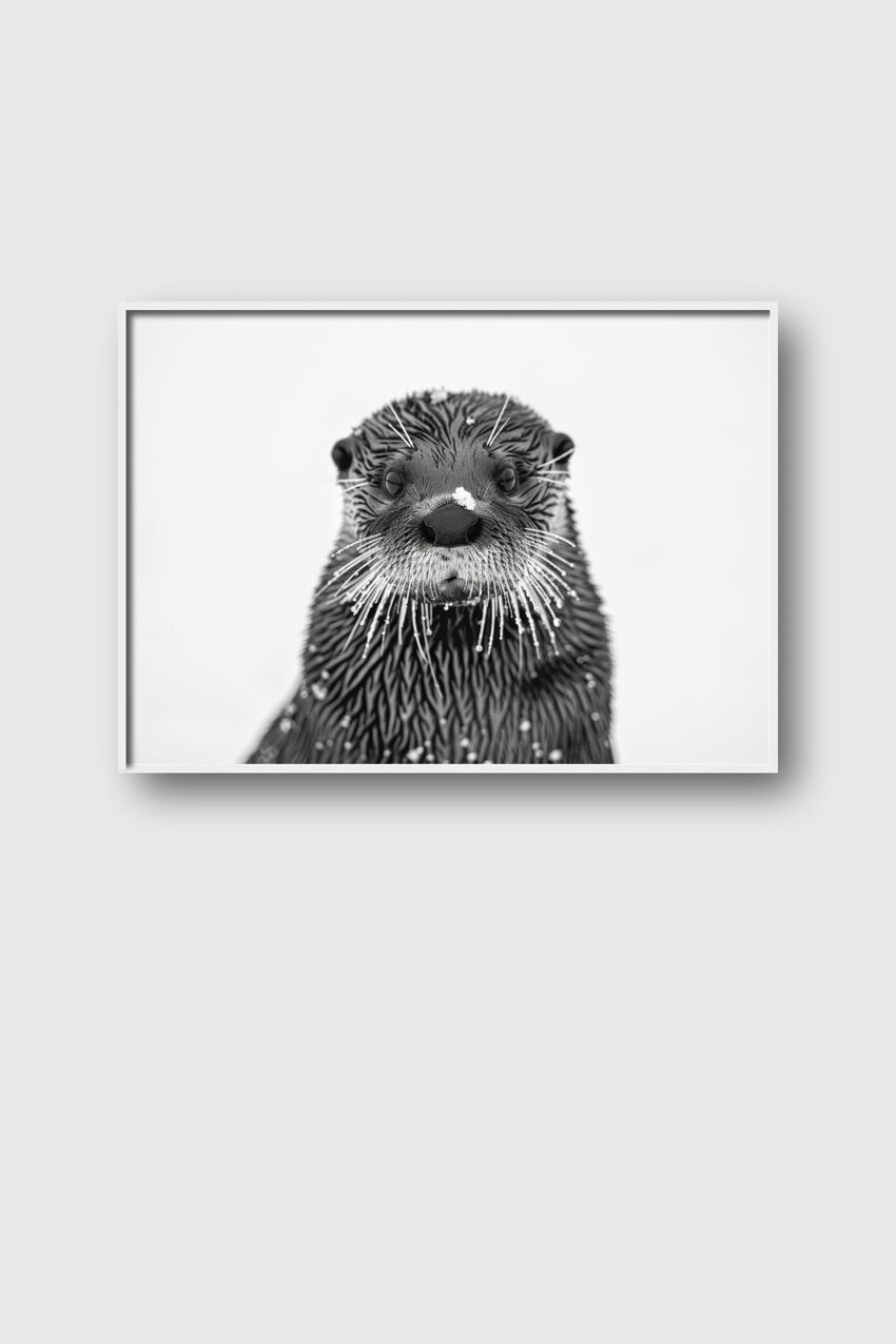 Fotografie Poster Otter Schnee Nase schwarz-weiß