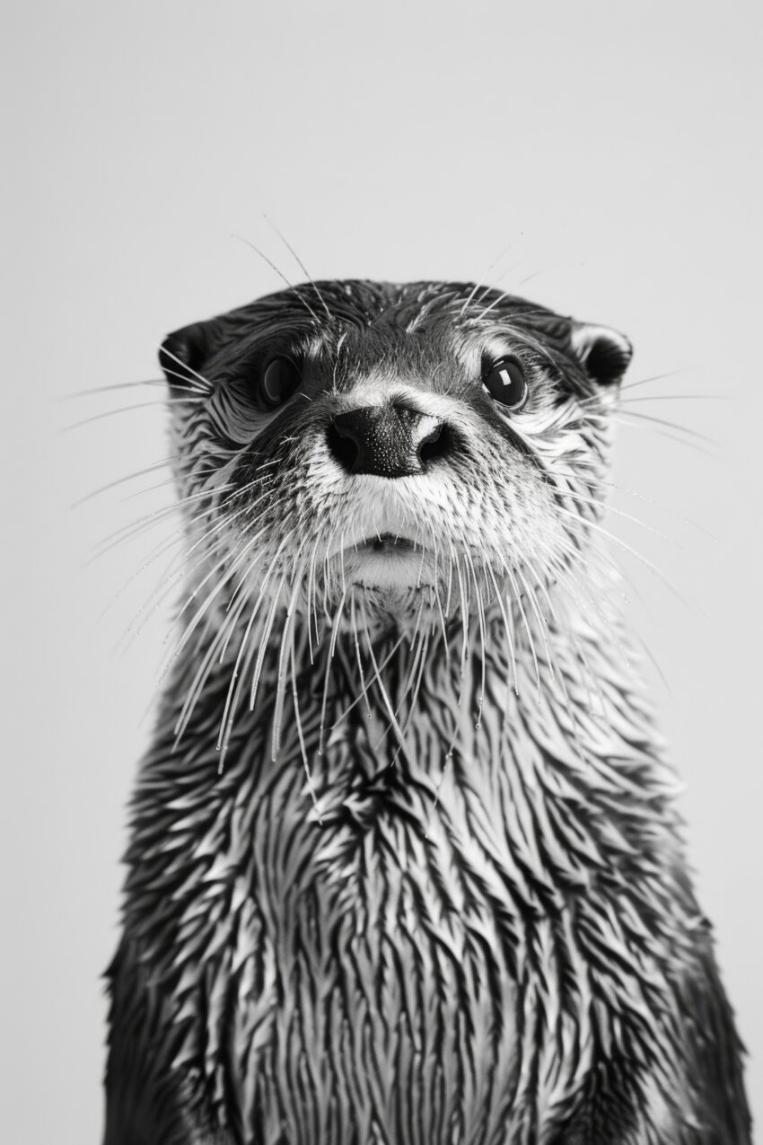 Fotografie Poster Otter Portrait nah schwarz-weiß