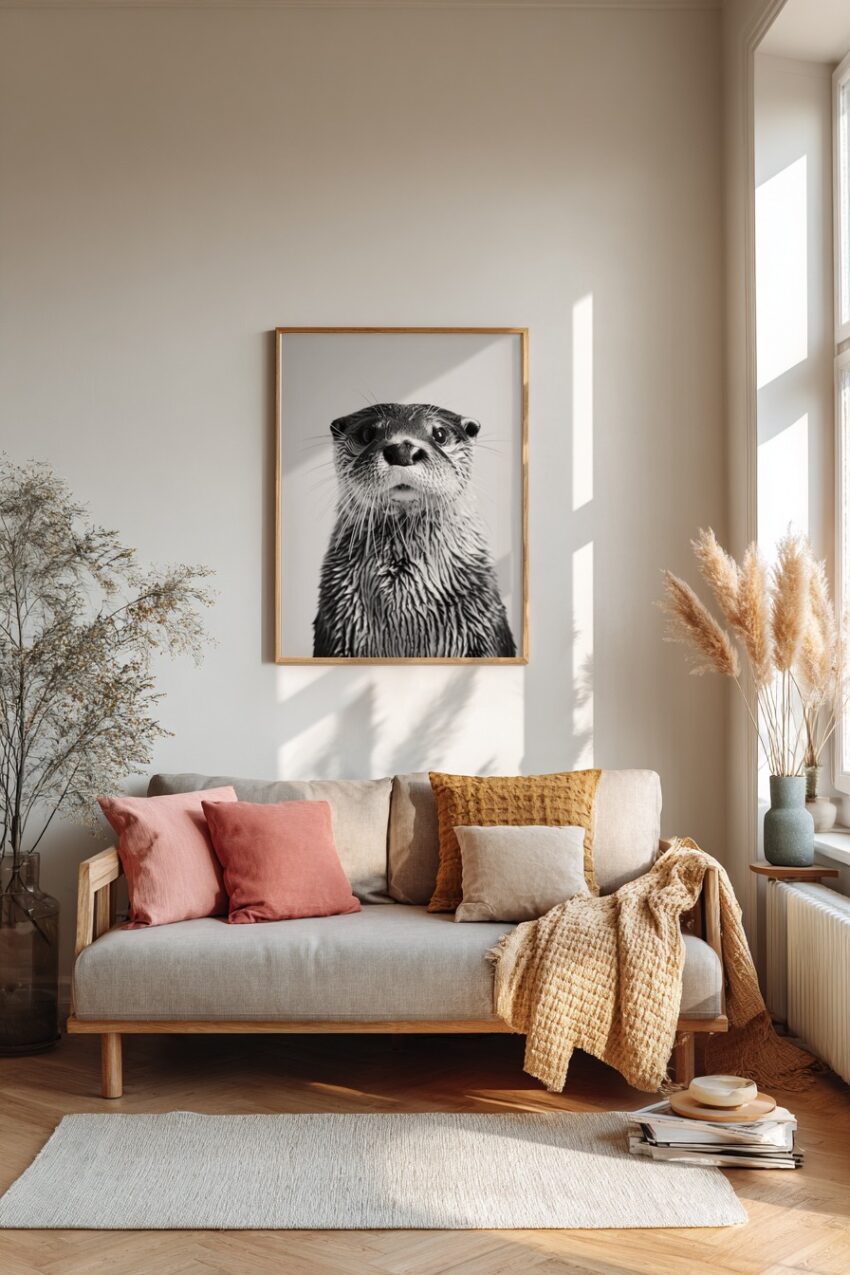 Fotografie Poster Otter Portrait nah schwarz-weiß
