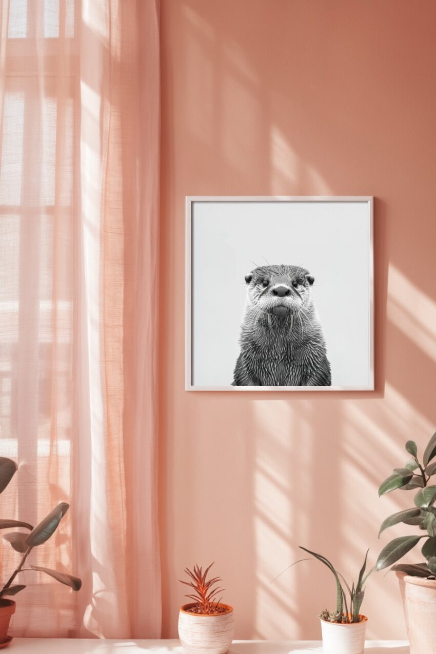 Fotografie Poster Otter nasse Schnauze schwarz-weiß
