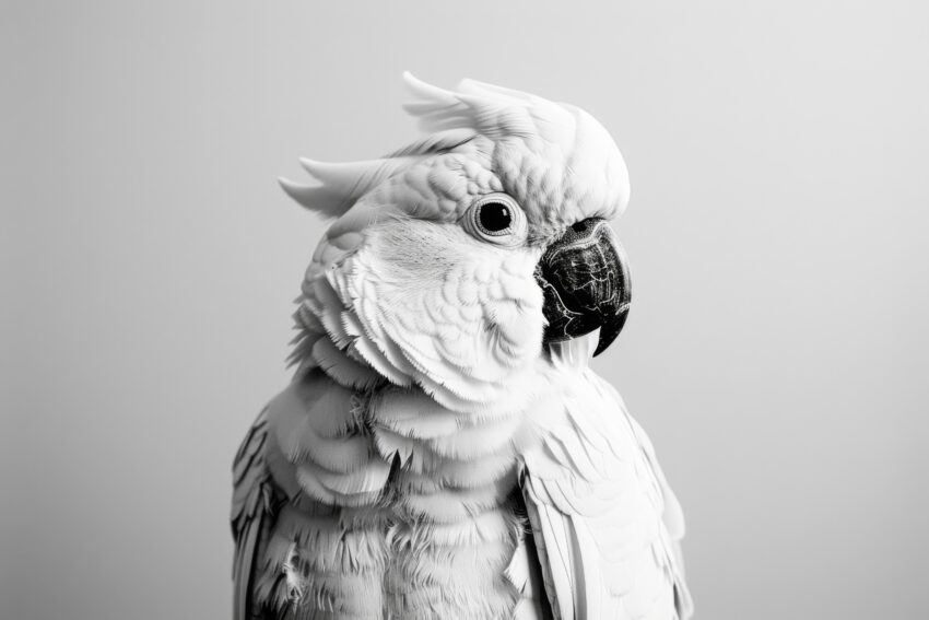 Fotografie Poster Kakadu Porträt schwarz-weiß detailliert