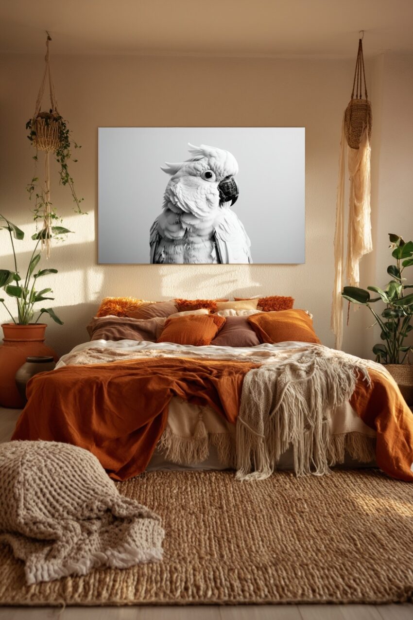 Fotografie Poster Kakadu Porträt schwarz-weiß detailliert