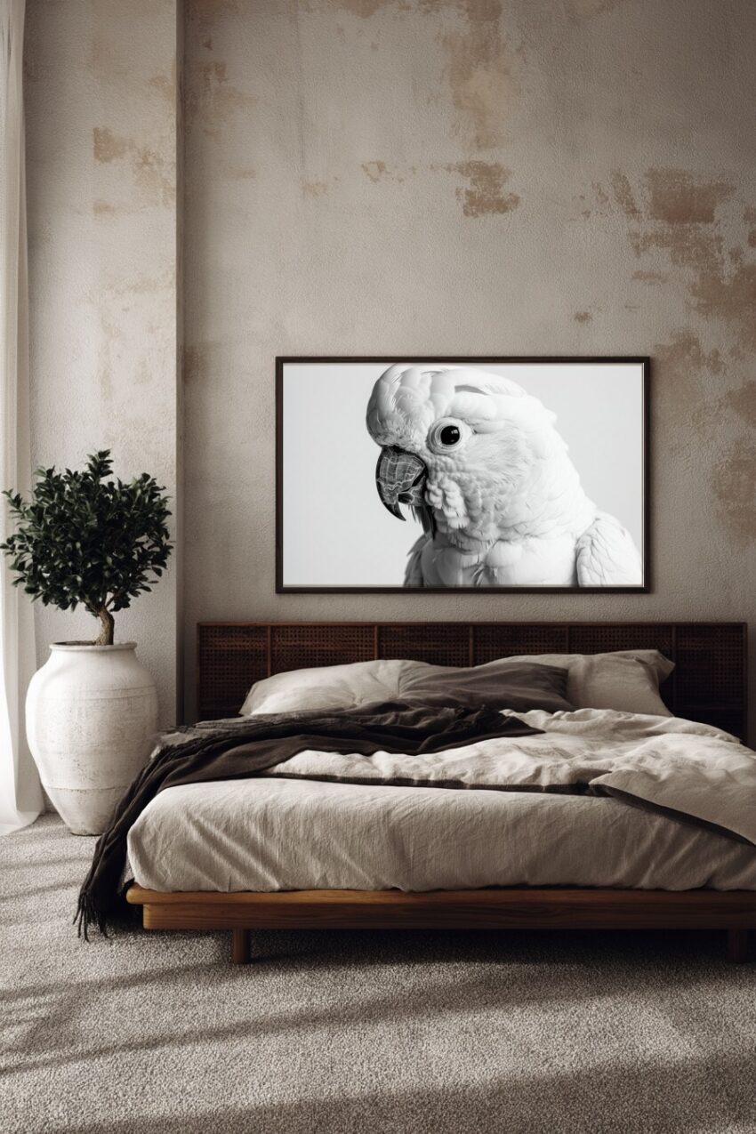 Fotografie Poster Kakadu Kopf schwarz weiß Detail