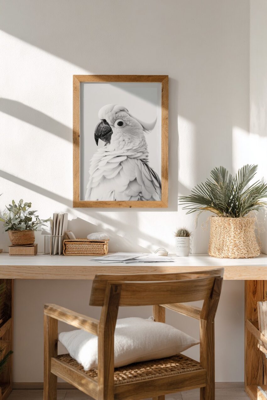 Fotografie Poster Kakadu Porträt schwarz-weiß fein detailliert