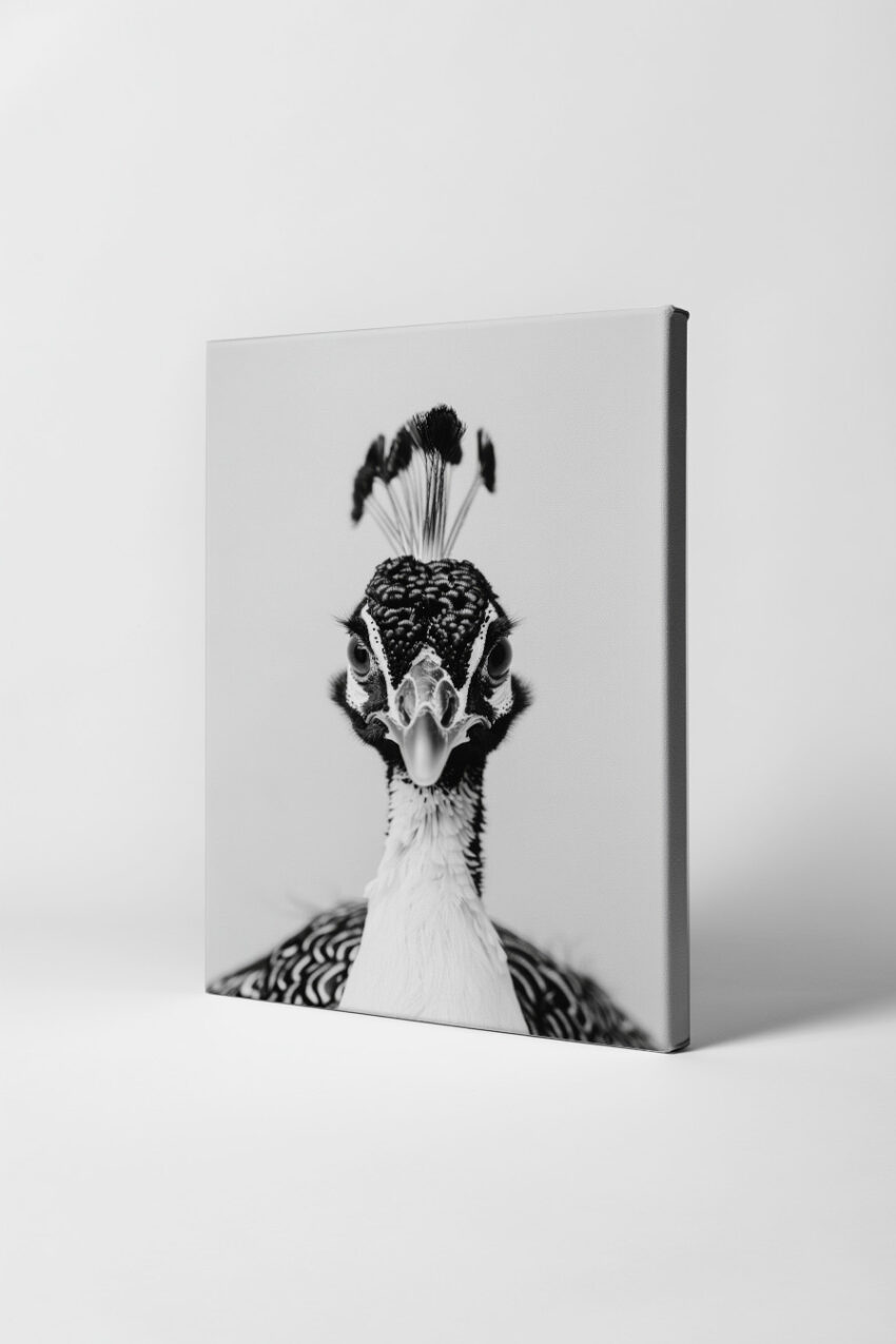 Fotografie Poster Helmperlhuhn Kopf schwarzweiß klar detailreich