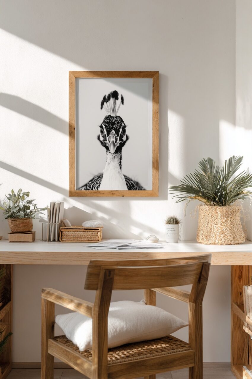 Fotografie Poster Helmperlhuhn Kopf schwarzweiß klar detailreich