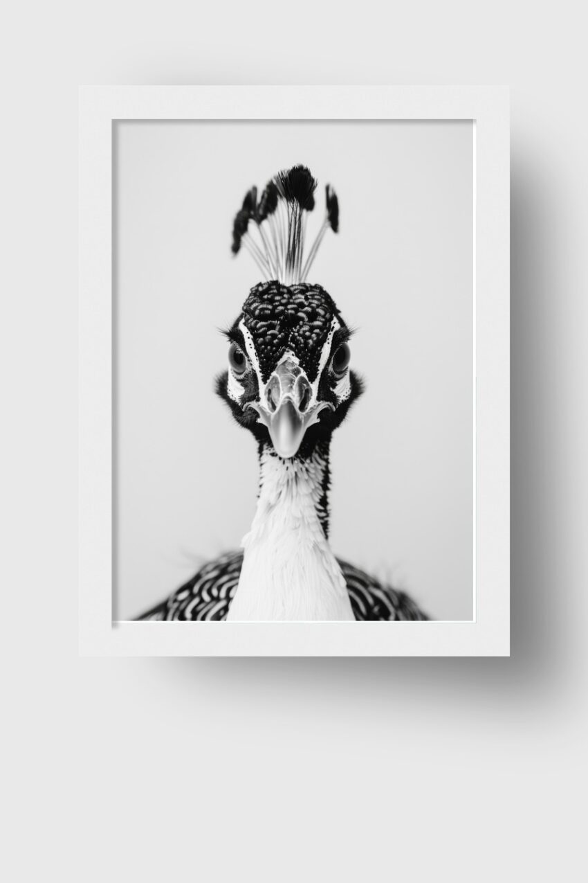 Fotografie Poster Helmperlhuhn Kopf schwarzweiß klar detailreich