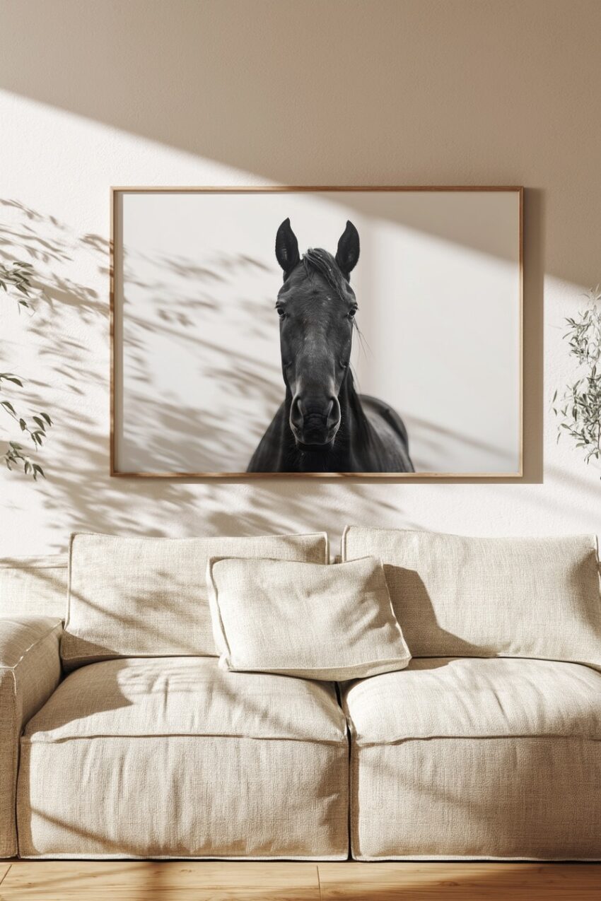 Fotografie Poster Pferd Frontalansicht Schwarz-Weiß