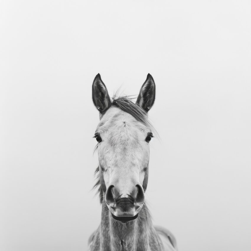 Fotografie Poster Pferd Kopf frontal schwarz-weiß