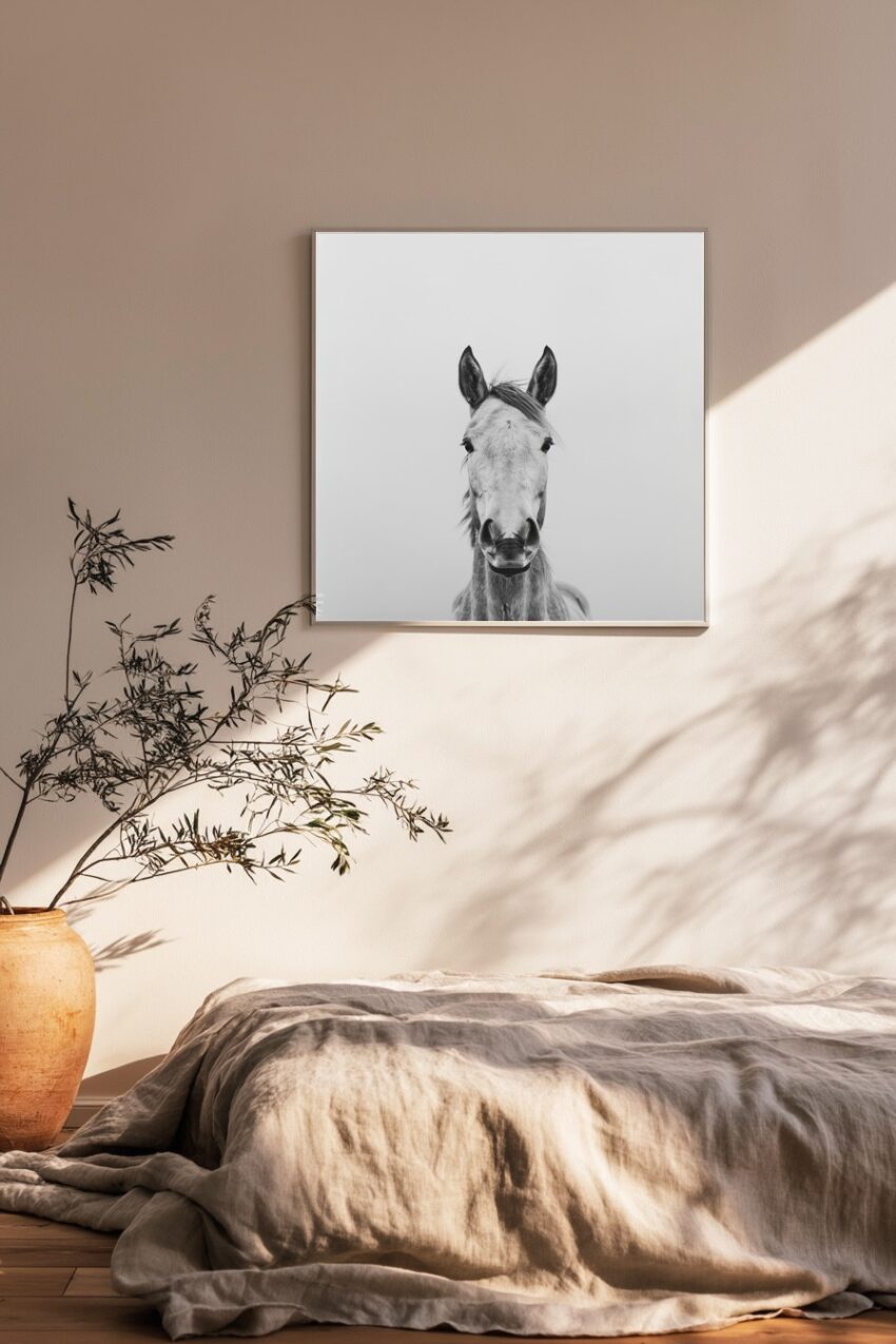 Fotografie Poster Pferd Kopf frontal schwarz-weiß