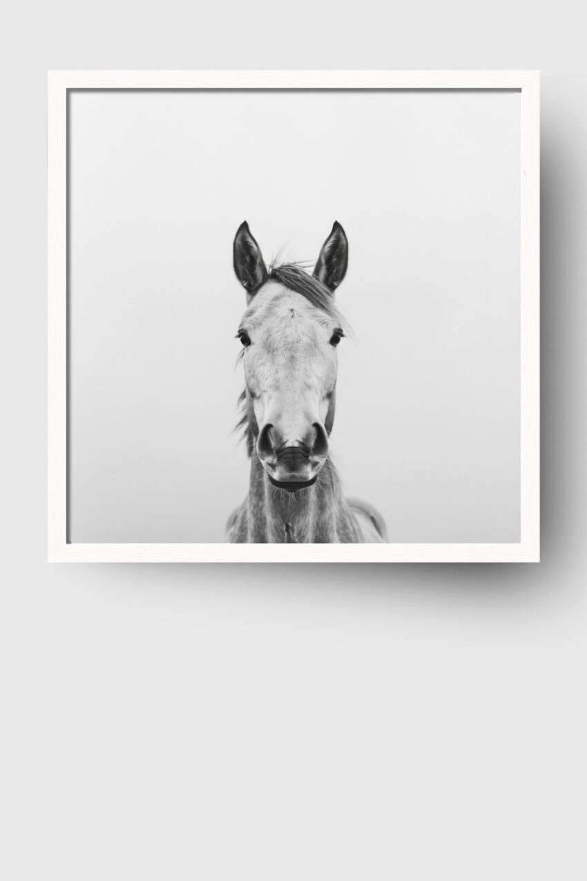 Fotografie Poster Pferd Kopf frontal schwarz-weiß