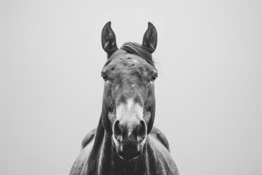 Fotografie Poster Pferd frontal schwarzweiß ruhig