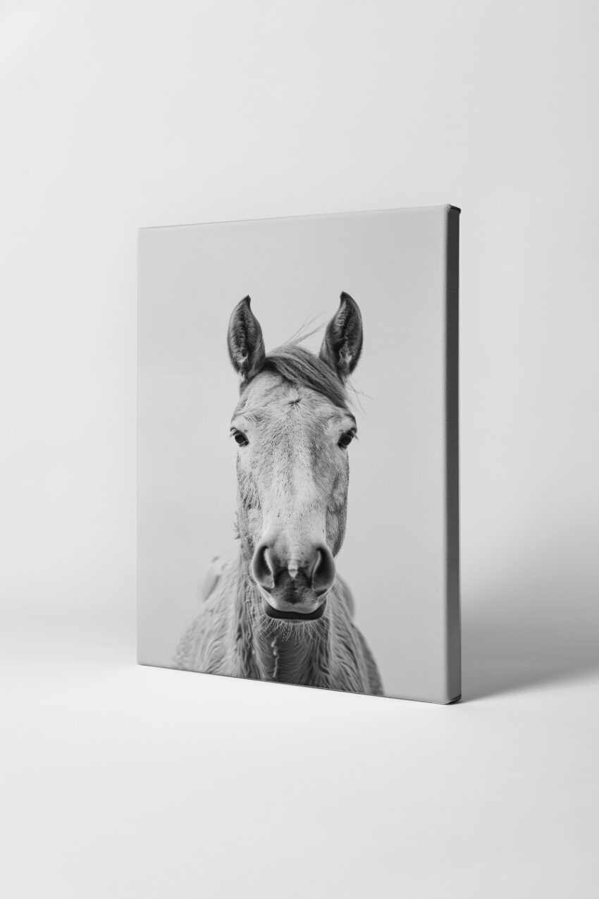 Fotografie Poster Pferd frontal schwarz-weiß nahaufnahme