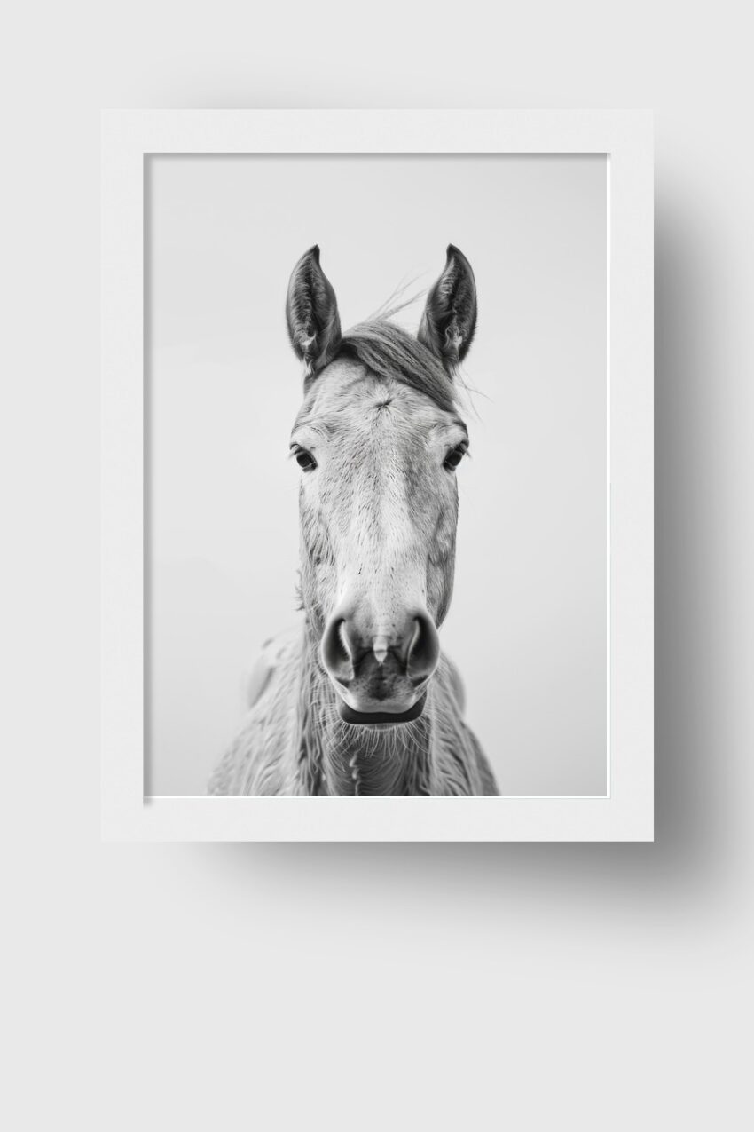 Fotografie Poster Pferd frontal schwarz-weiß nahaufnahme