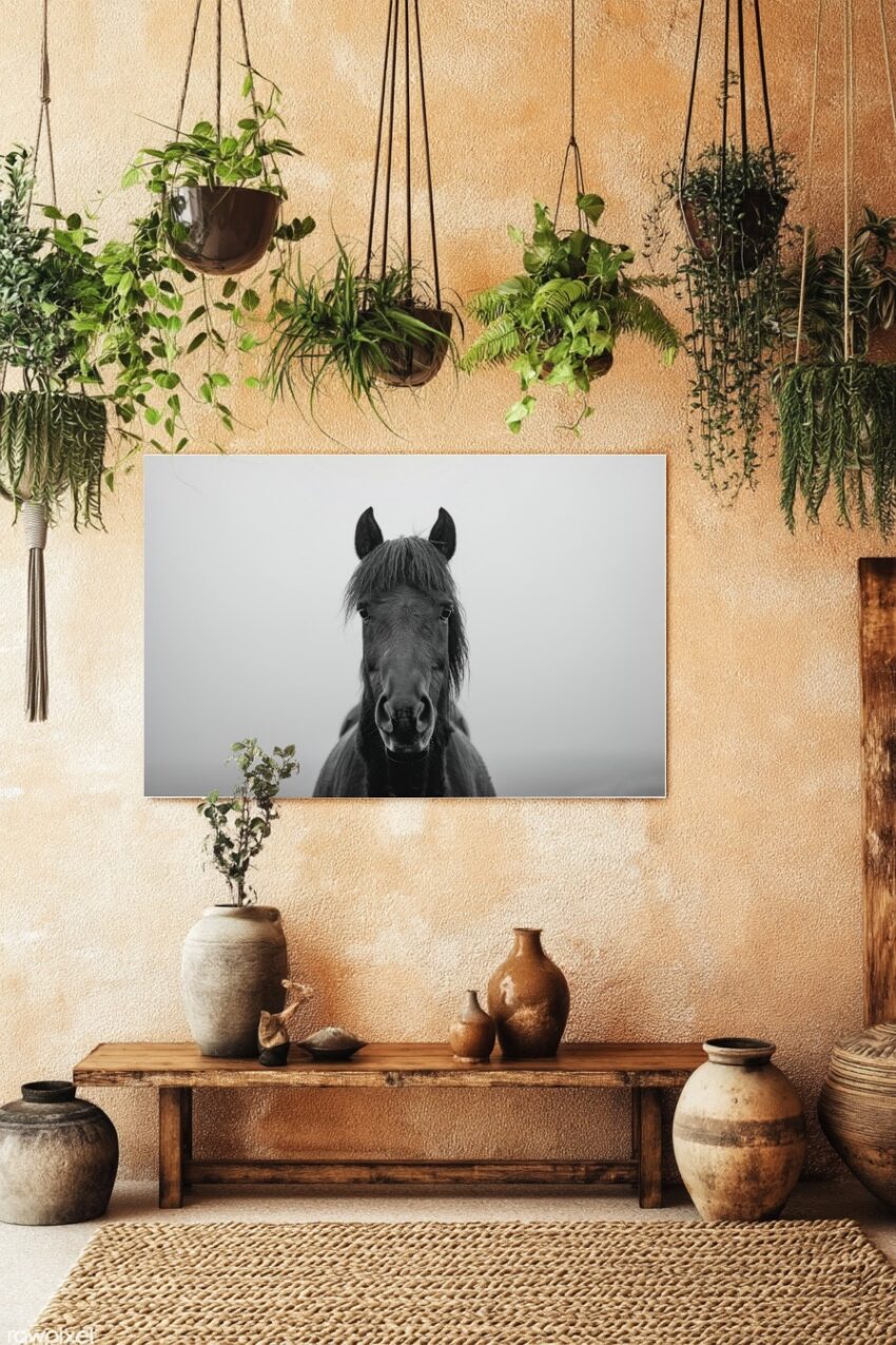 Fotografie Poster Pferd frontal schwarzweiß minimalistisch