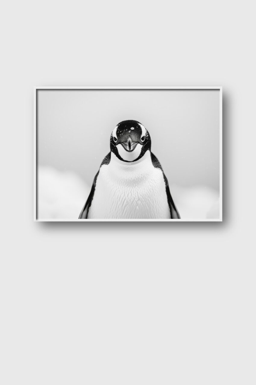 Fotografie Poster Pinguin Kopf frontal schwarz-weiß nah