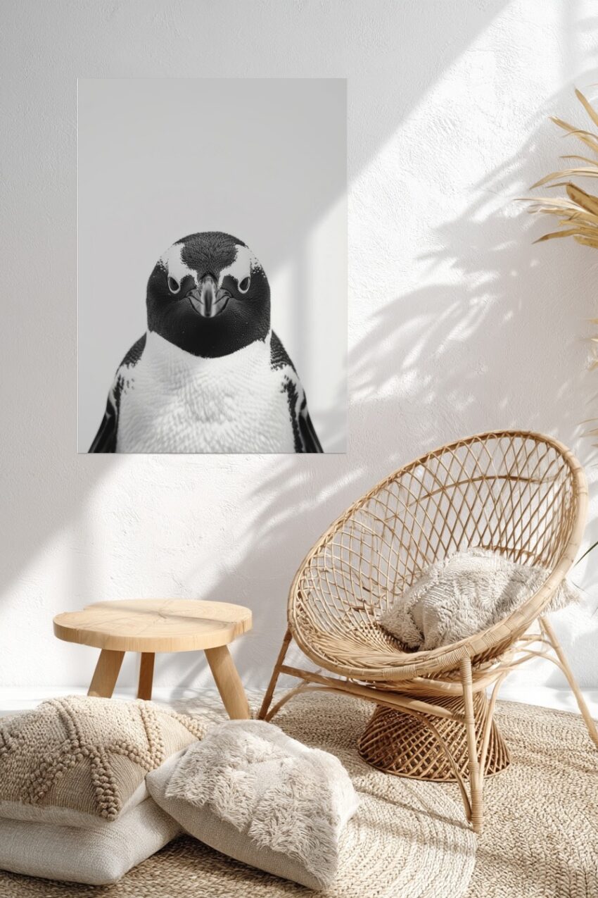Fotografie Poster Pinguin frontal Schwarz-Weiß