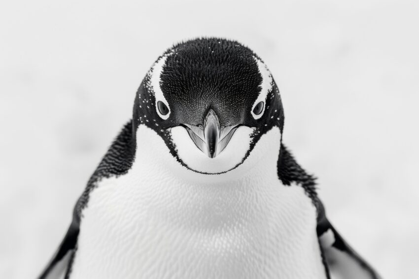 Fotografie Poster Pinguin frontal schwarz-weiß klar