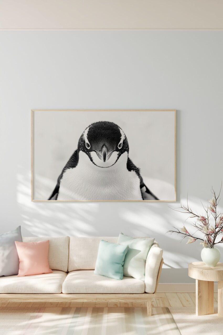 Fotografie Poster Pinguin frontal schwarz-weiß klar