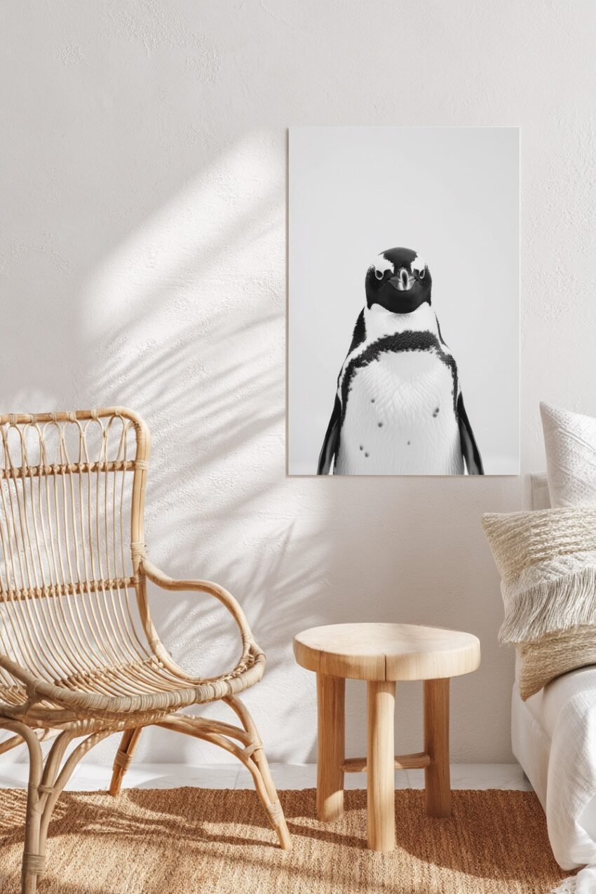 Fotografie Poster Pinguin schwarz-weiß frontal