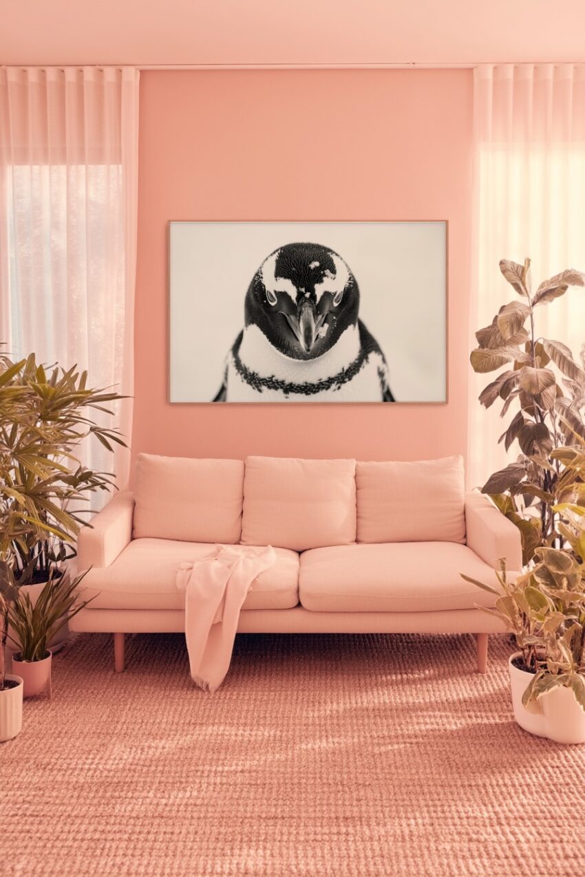 Fotografie Poster Pinguin frontal schwarz-weiß