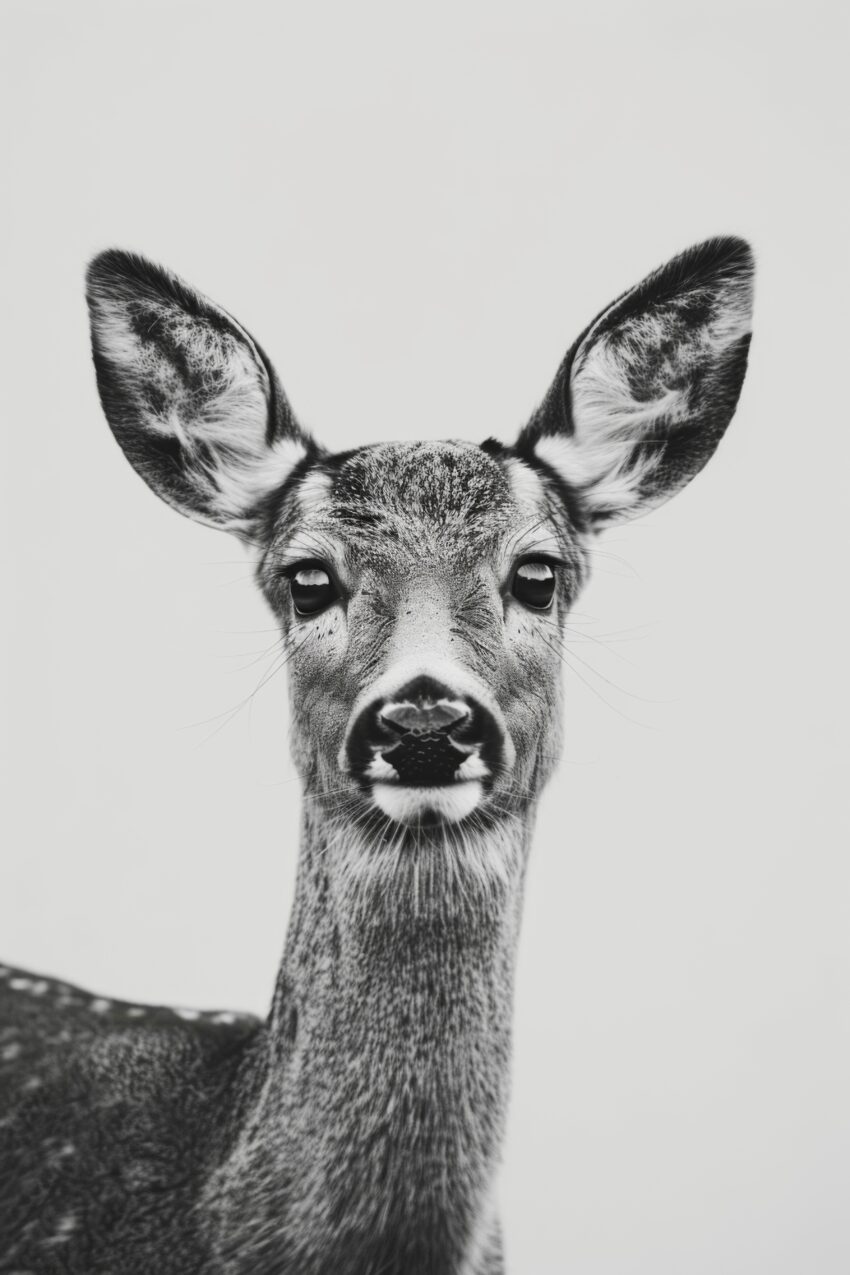Fotografie Poster Reh frontal schwarz-weiß klar