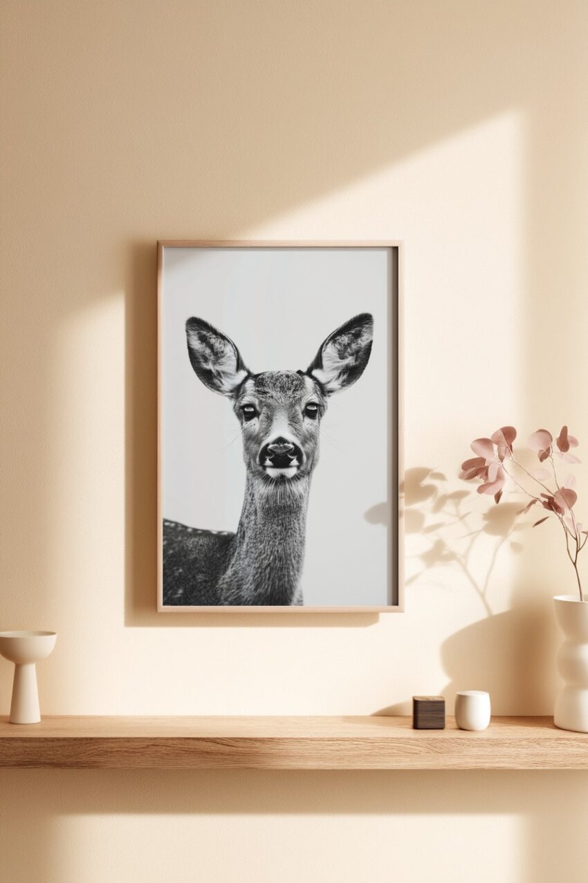 Fotografie Poster Reh frontal schwarz-weiß klar