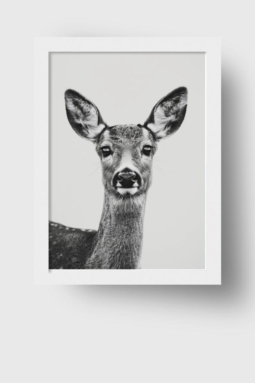 Fotografie Poster Reh frontal schwarz-weiß klar