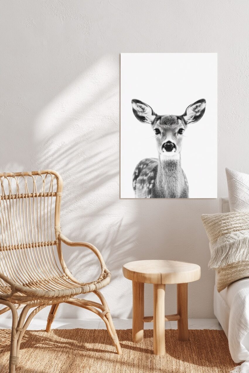 Fotografie Poster Rehkopf frontal schwarz-weiß klar