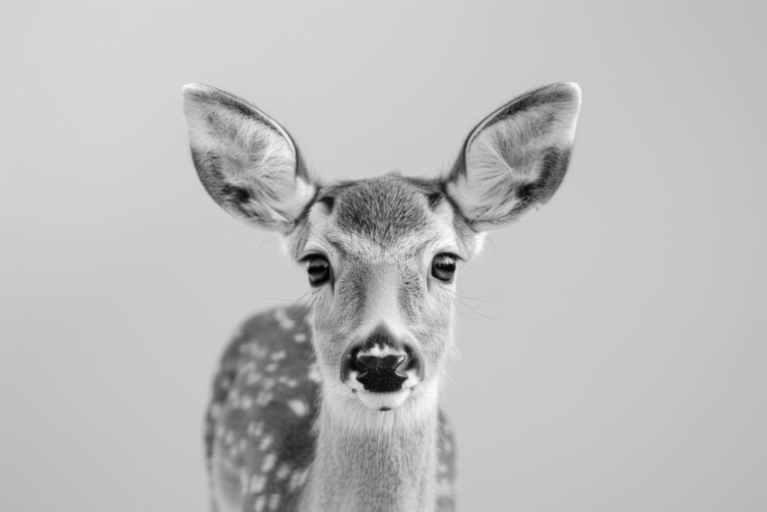 Fotografie Poster Rehkalb Nahaufnahme schwarz-weiß