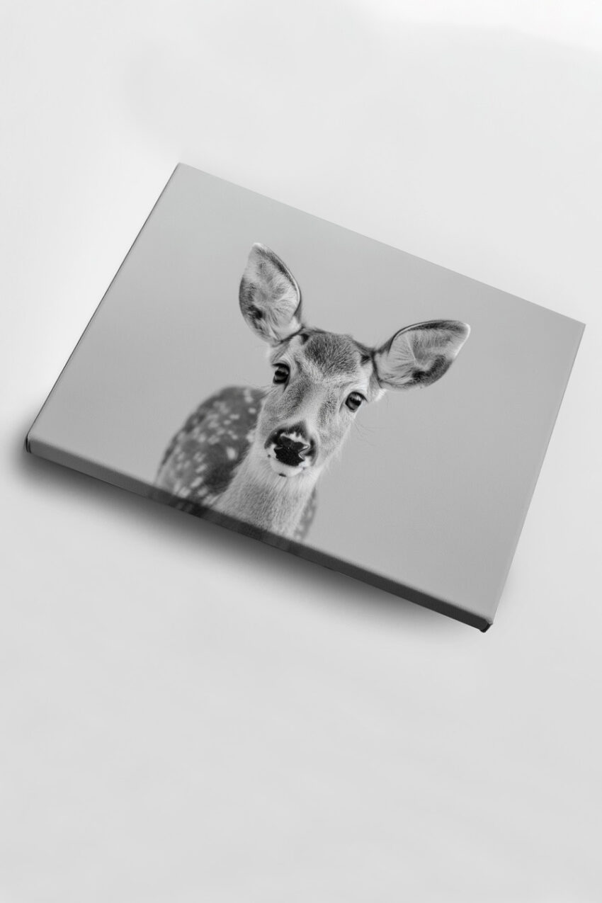 Fotografie Poster Rehkalb Nahaufnahme schwarz-weiß