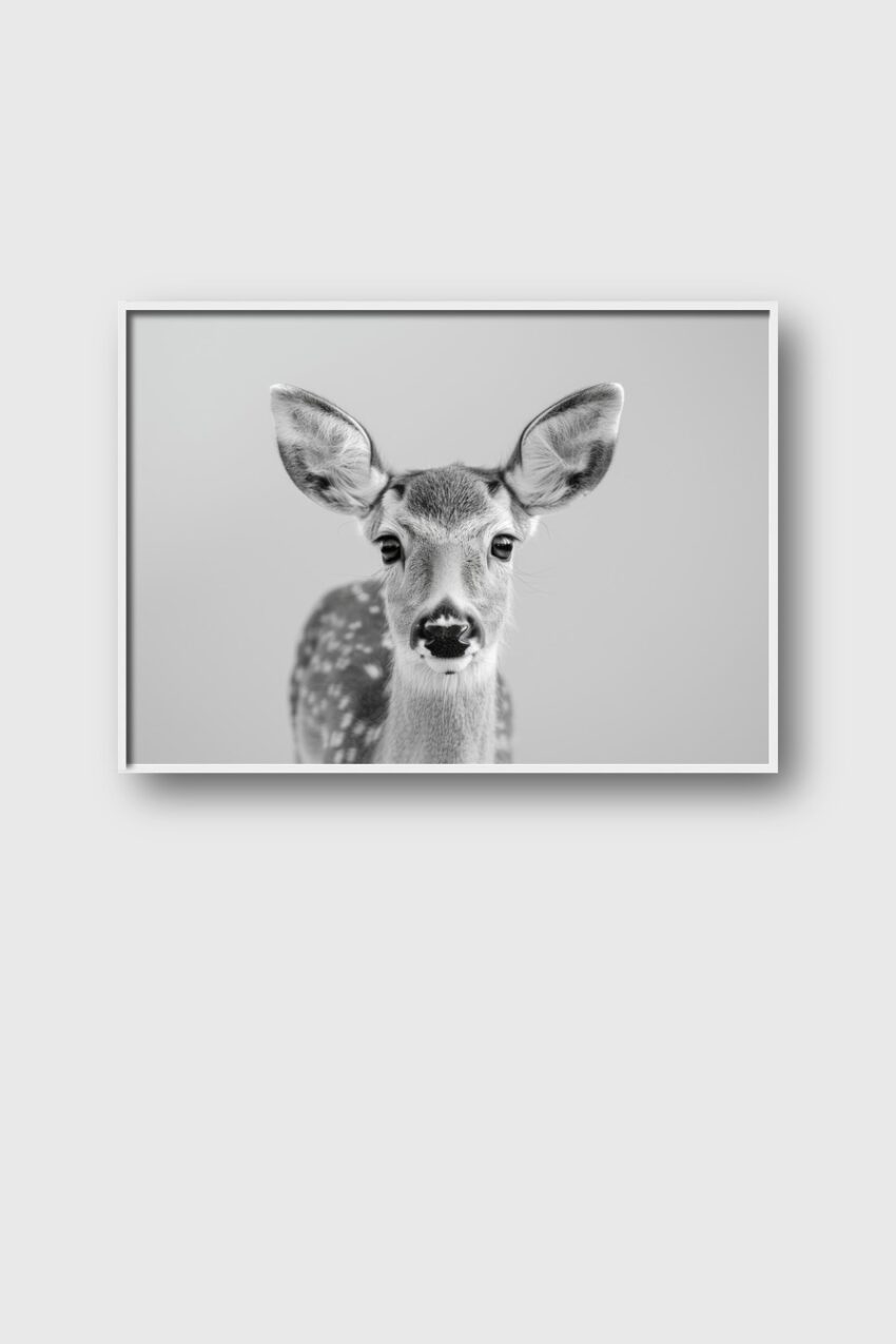 Fotografie Poster Rehkalb Nahaufnahme schwarz-weiß
