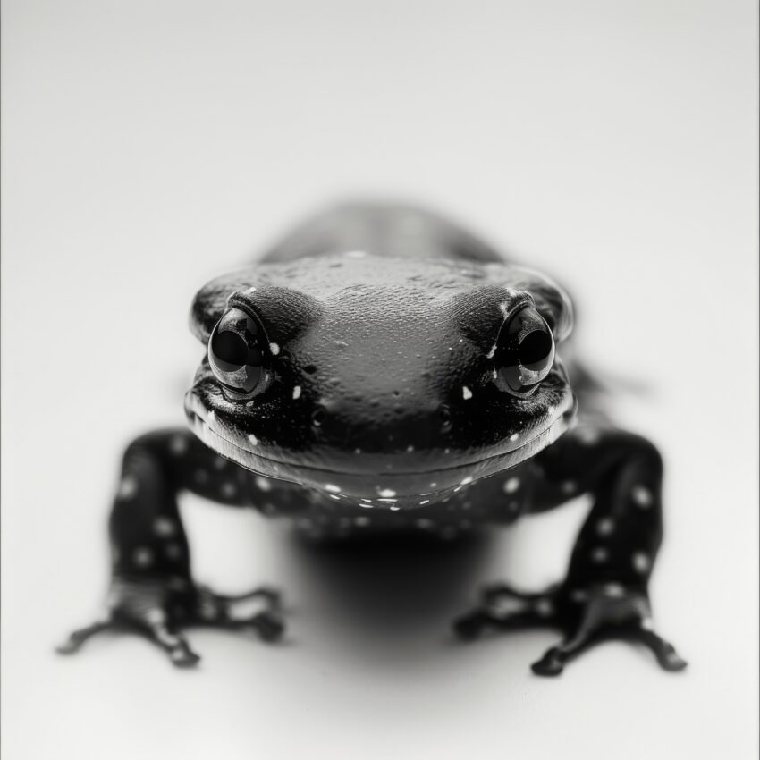 Fotografie Poster Frosch weiß gepunktet schwarz-weiß Detail