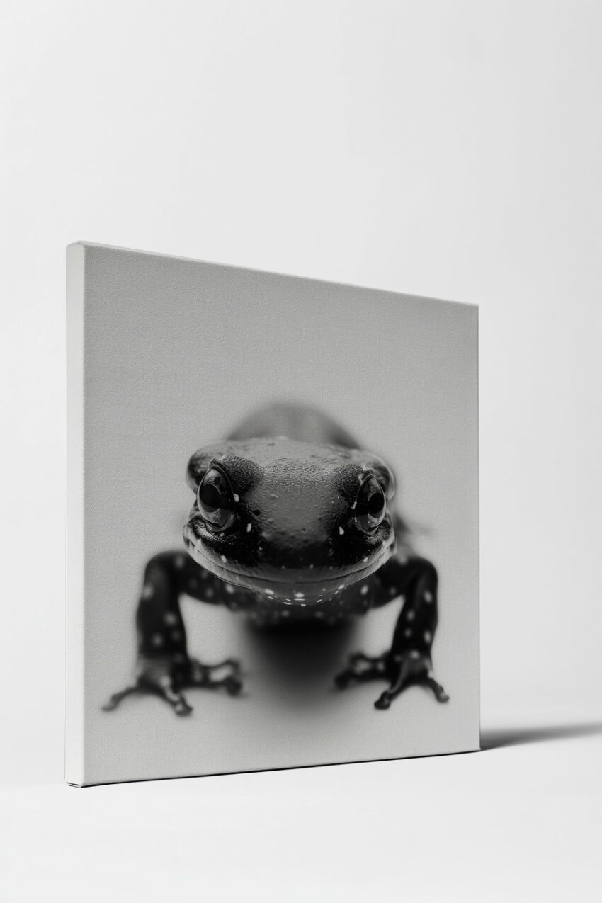 Fotografie Poster Frosch weiß gepunktet schwarz-weiß Detail