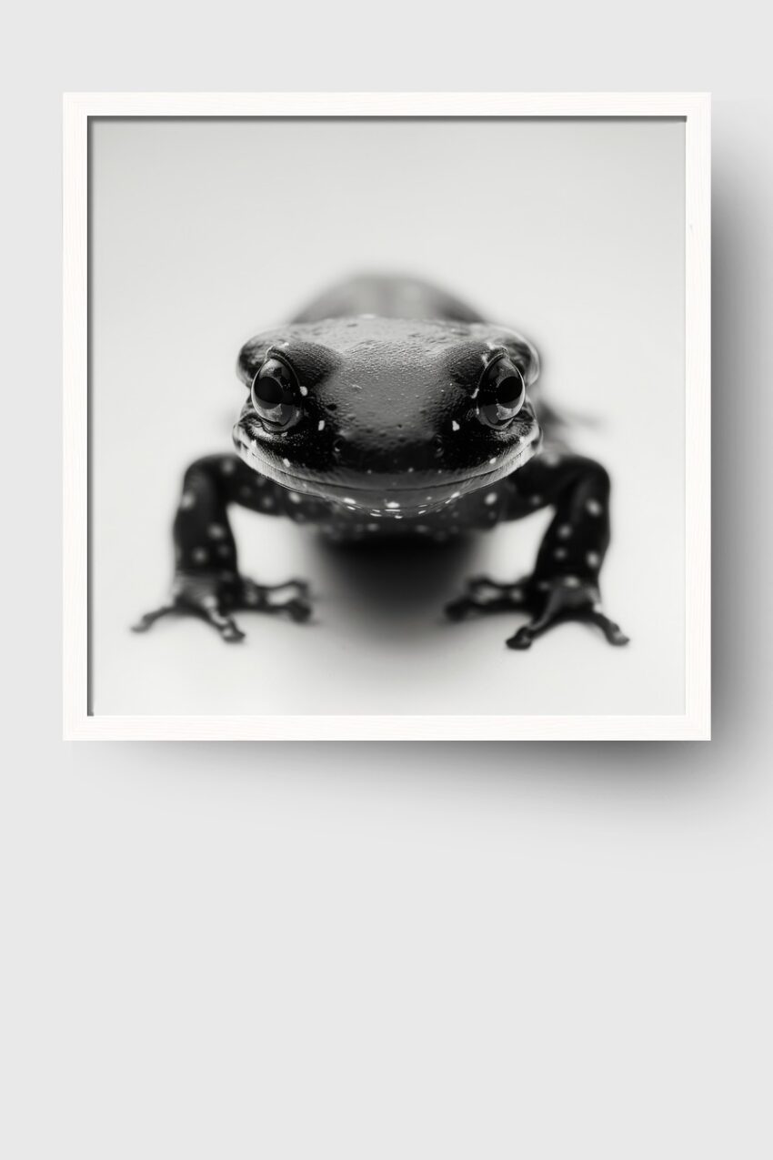 Fotografie Poster Frosch weiß gepunktet schwarz-weiß Detail