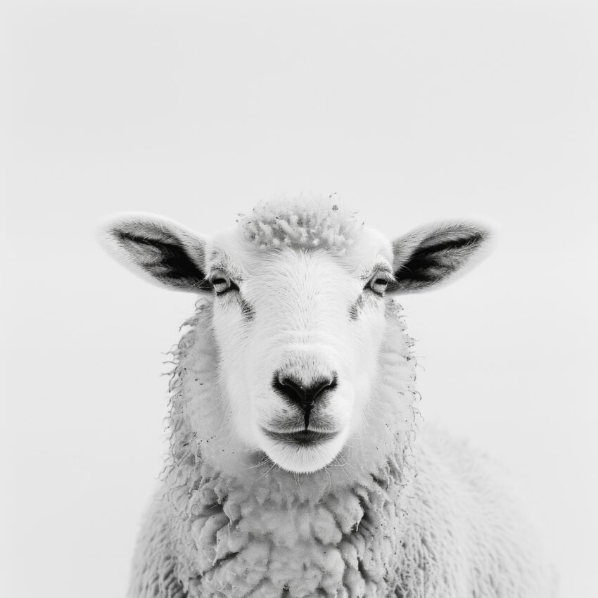 Fotografie Poster Schaf Kopf frontal schwarz-weiß minimalistisch