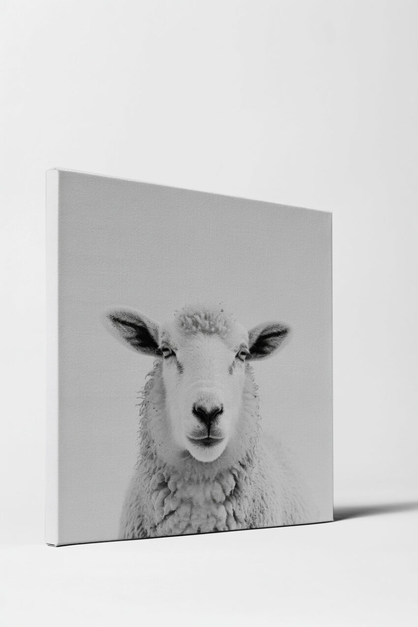 Fotografie Poster Schaf Kopf frontal schwarz-weiß minimalistisch