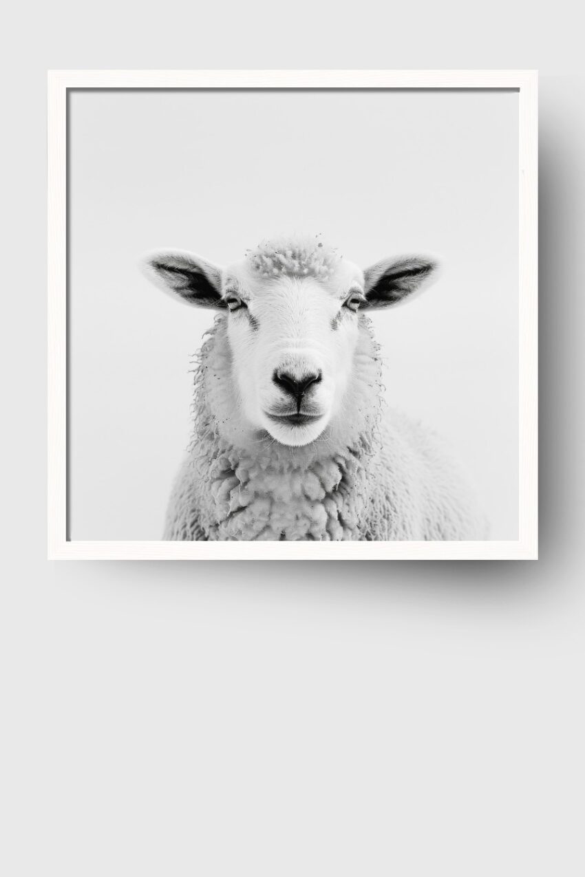Fotografie Poster Schaf Kopf frontal schwarz-weiß minimalistisch