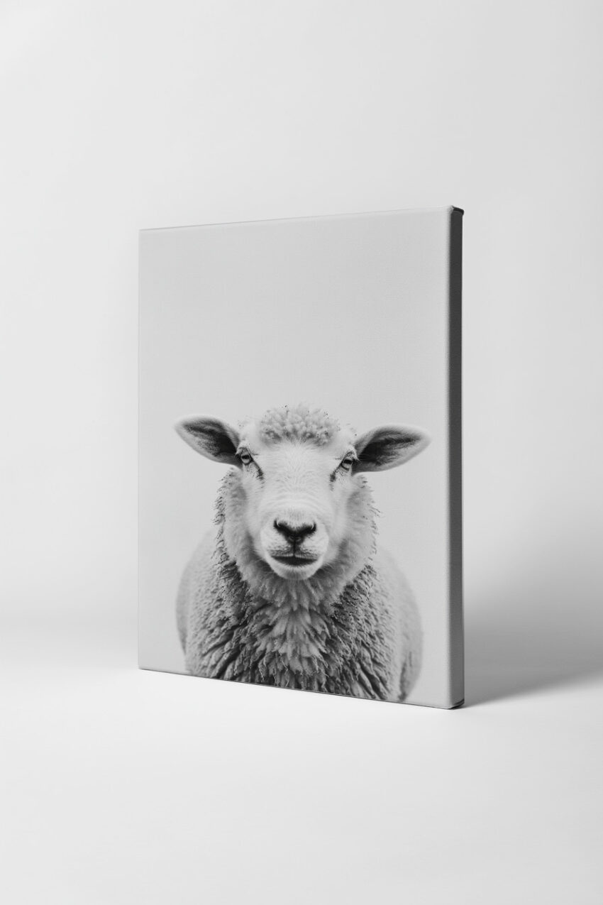 Fotografie Poster Schaf frontal schwarz-weiß minimalistisch