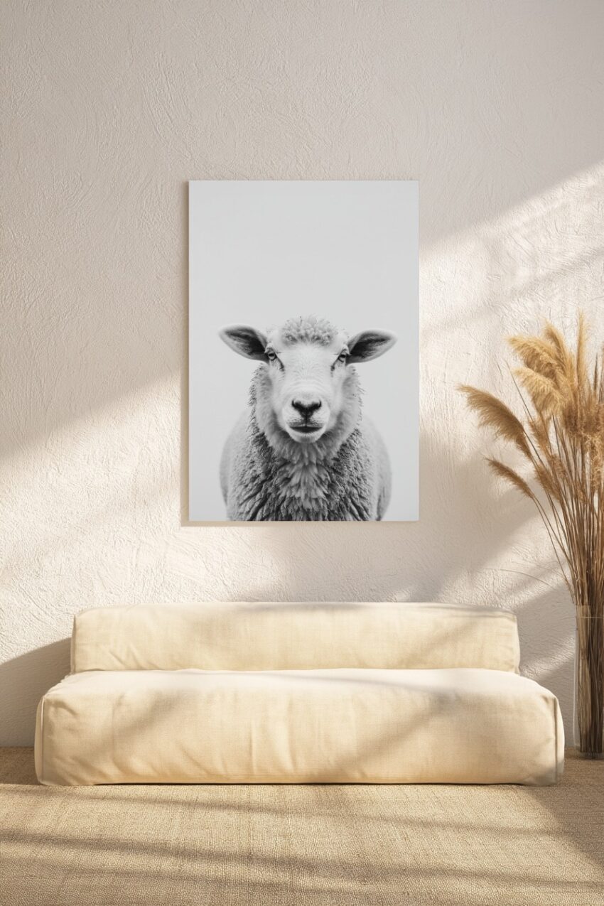 Fotografie Poster Schaf frontal schwarz-weiß minimalistisch