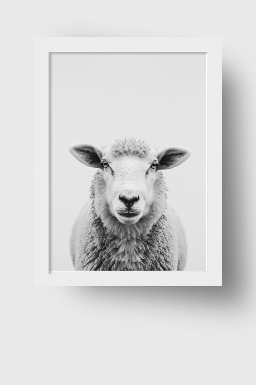 Fotografie Poster Schaf frontal schwarz-weiß minimalistisch