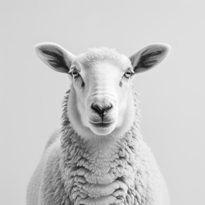 Fotografie Poster Schaf frontal schwarz-weiß minimalistisch