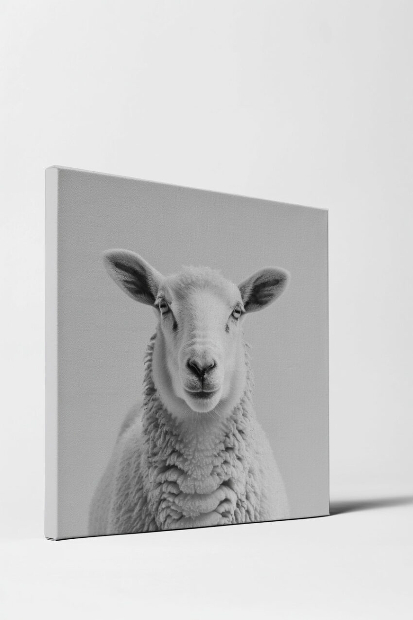 Fotografie Poster Schaf frontal schwarz-weiß minimalistisch