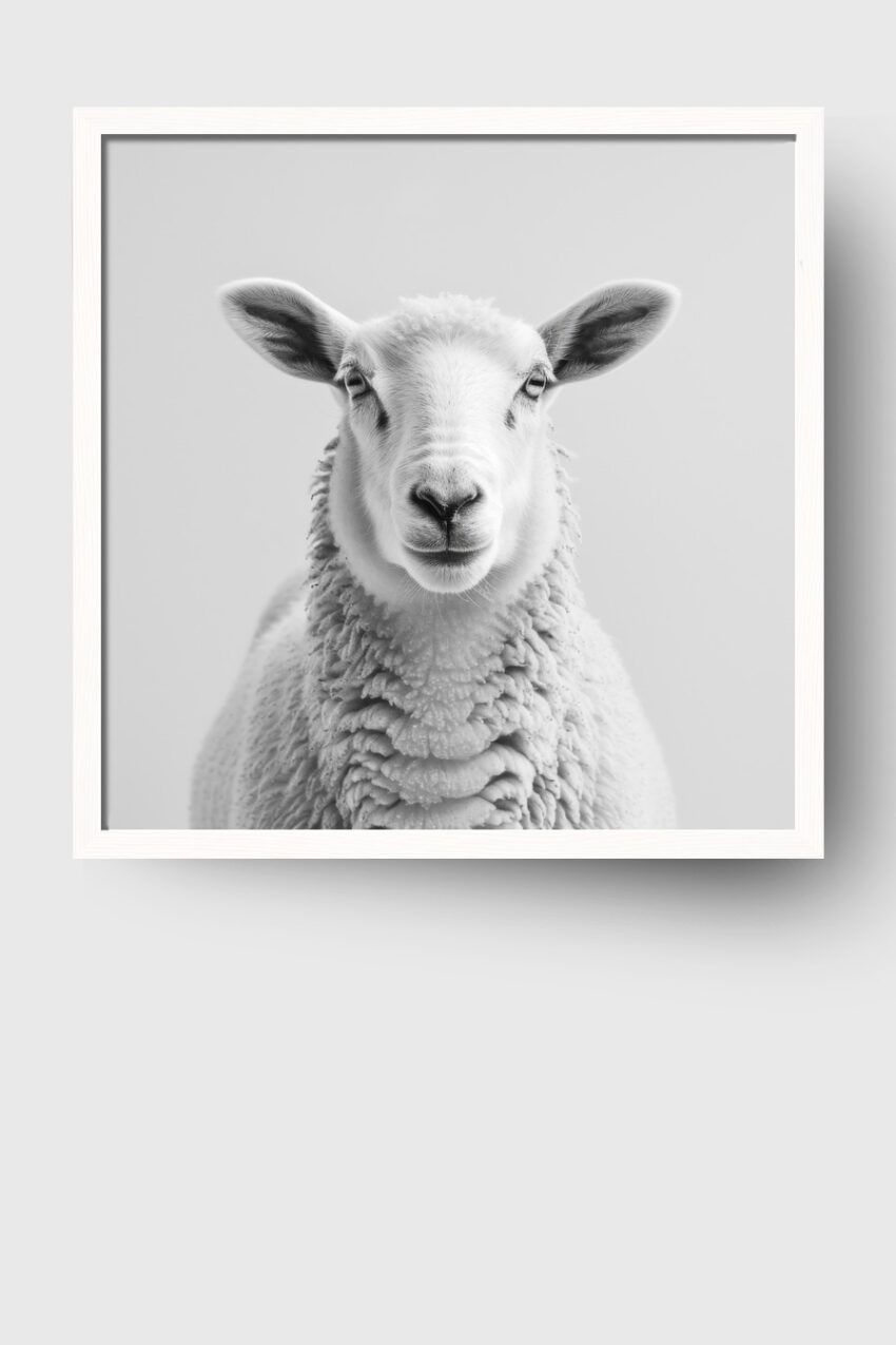 Fotografie Poster Schaf frontal schwarz-weiß minimalistisch