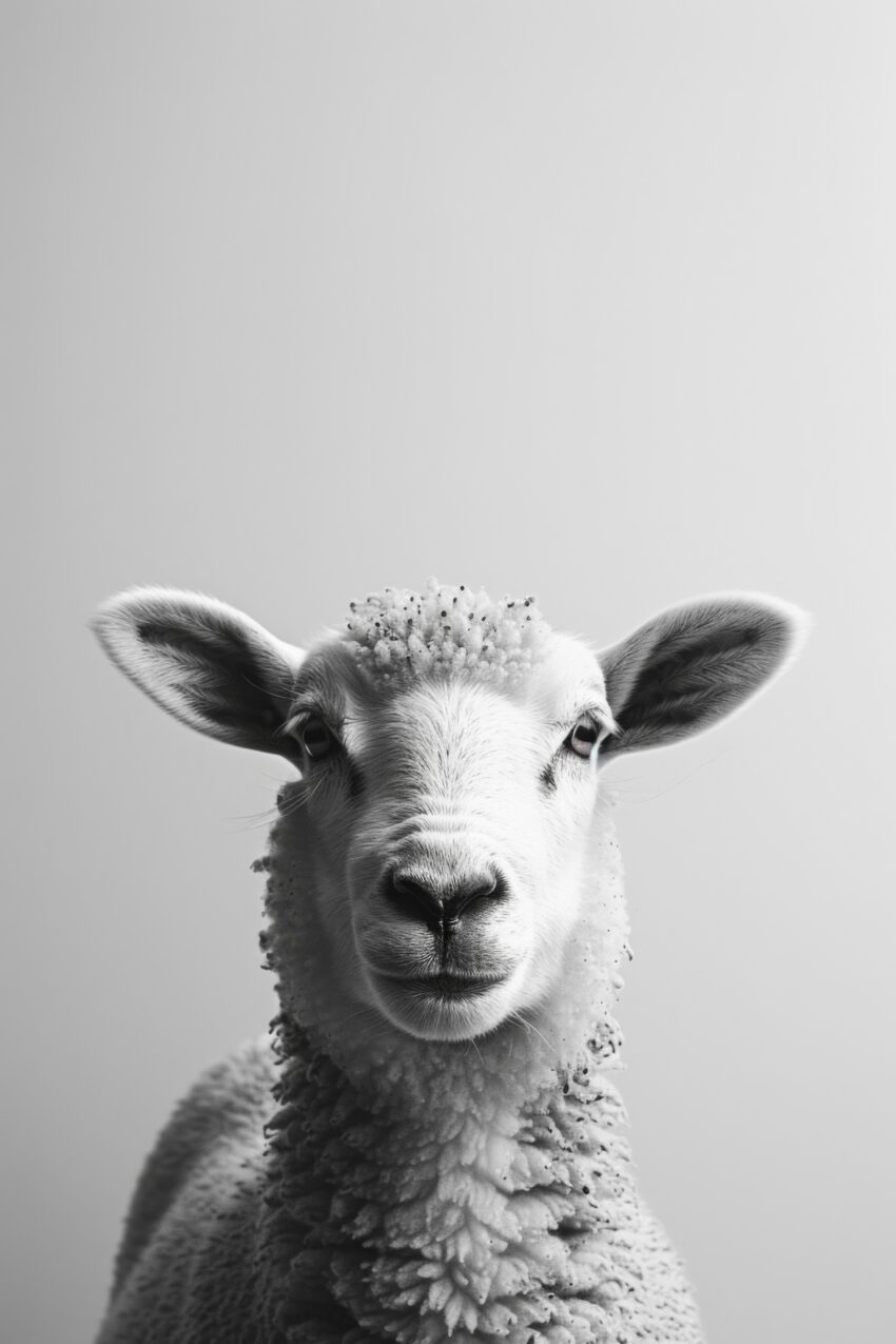 Fotografie Poster Schaf frontal schwarz-weiß minimalistisch